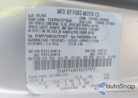 2004 Ford Crown Victoria Lx from USA, damaged, VIN 2FAFP74W74X177977